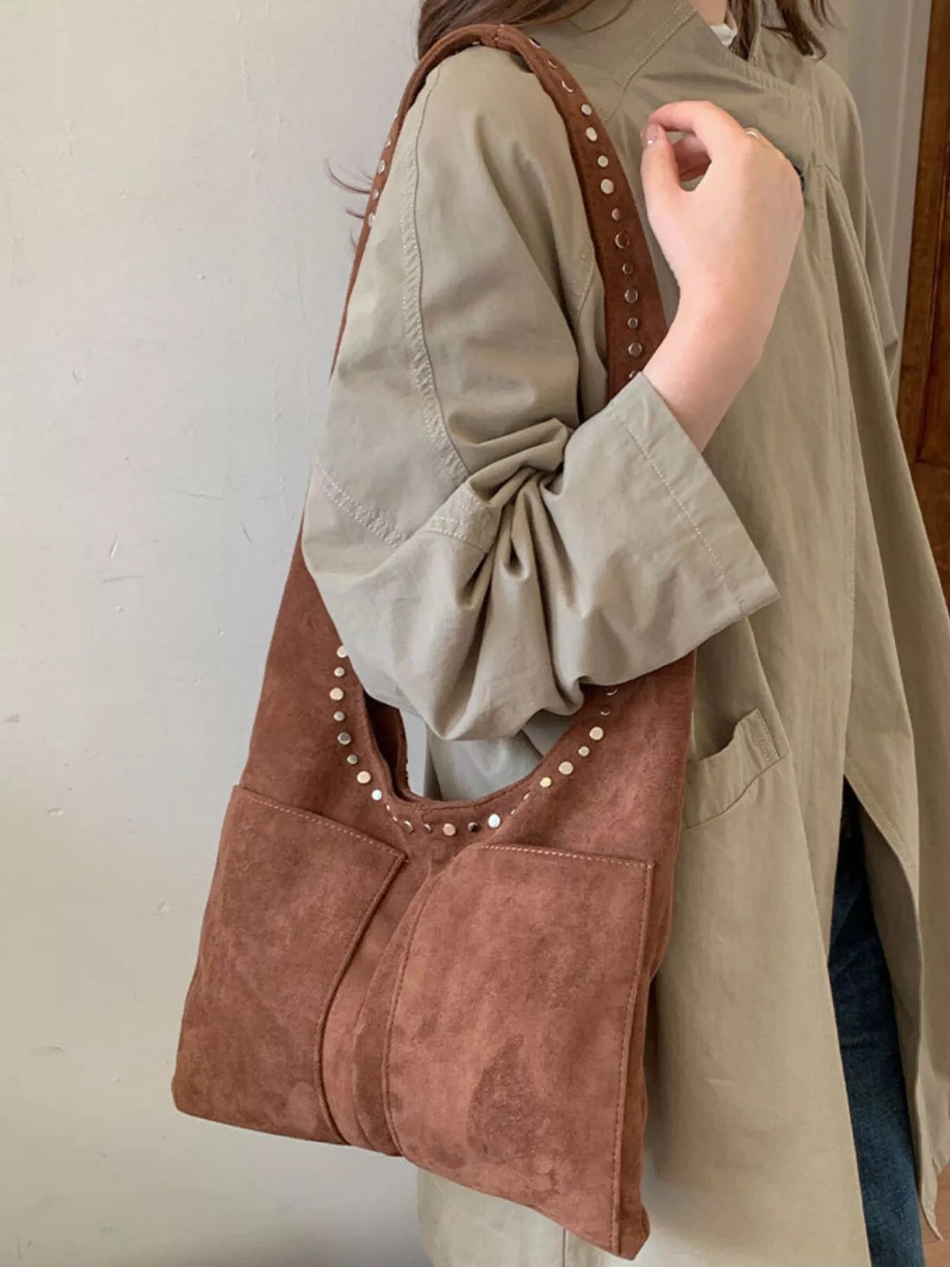 Studded Suede Shoulder Bag - PBNJ FASHIONS