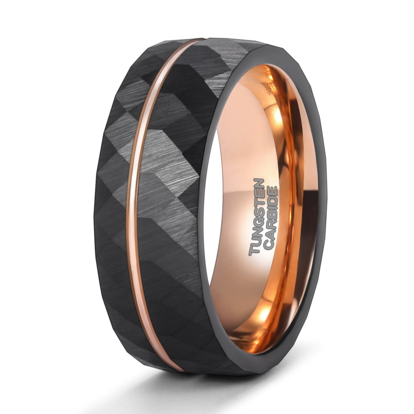 1pc 6mm (0.24'')/8mm (0.31'') Fashion Inlaid Rose Golden Wire Black Rhombic Men's Tungsten Steel Ring