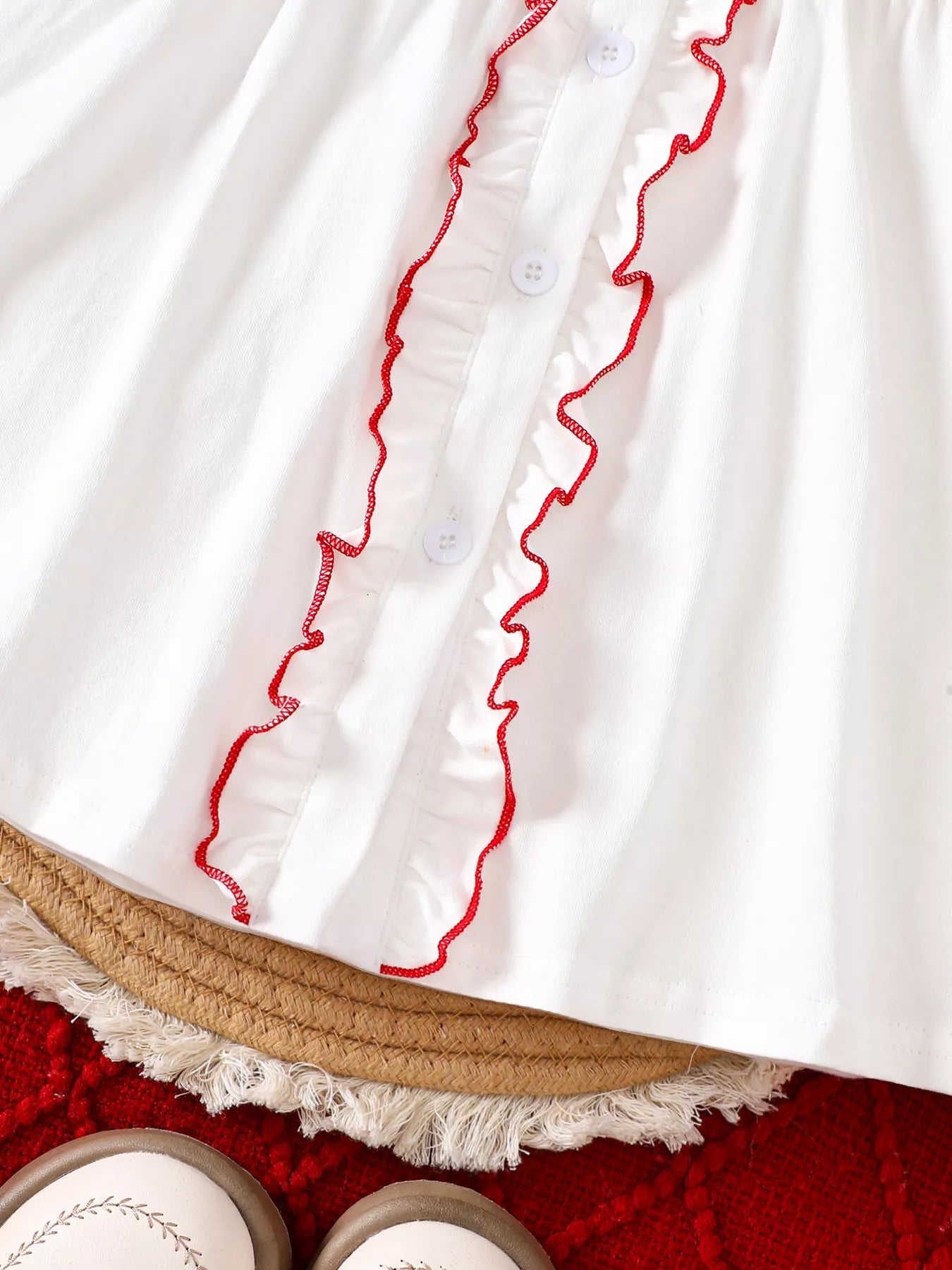 Children's Christmas Tree Embroidered Ruffle Trim Dress - PBNJ FASHIONS
