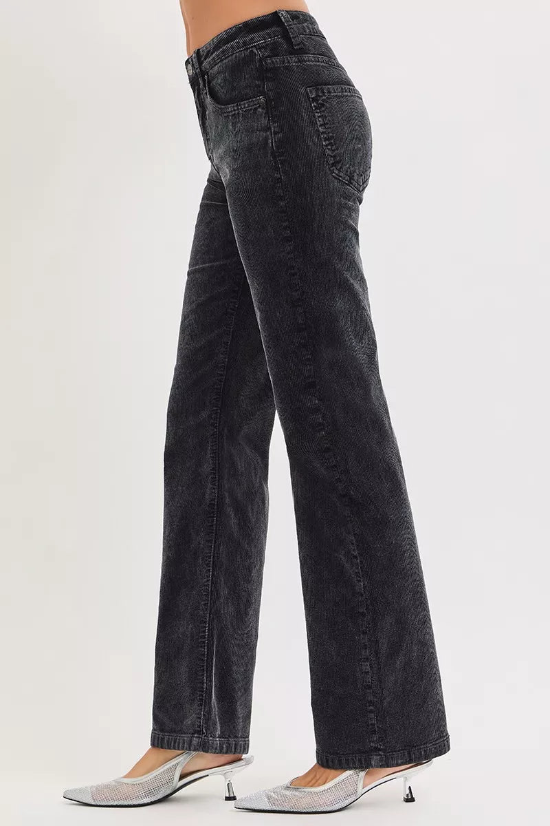 RISEN Tummy Control Mid Rise Straight Leg Corduroy Pants - PBNJ FASHIONS