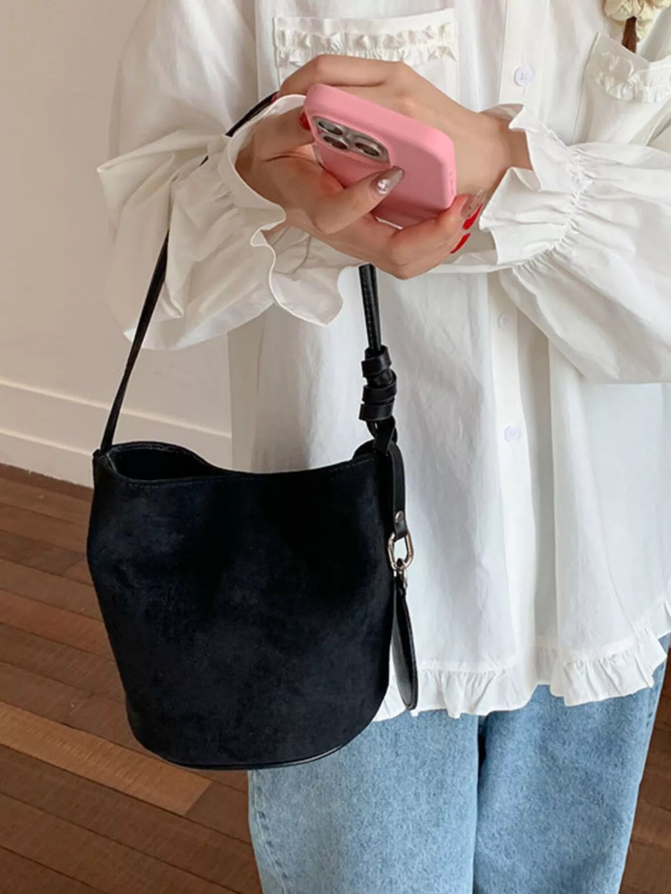 Suede Solid Color Bucket Bag - PBNJ FASHIONS