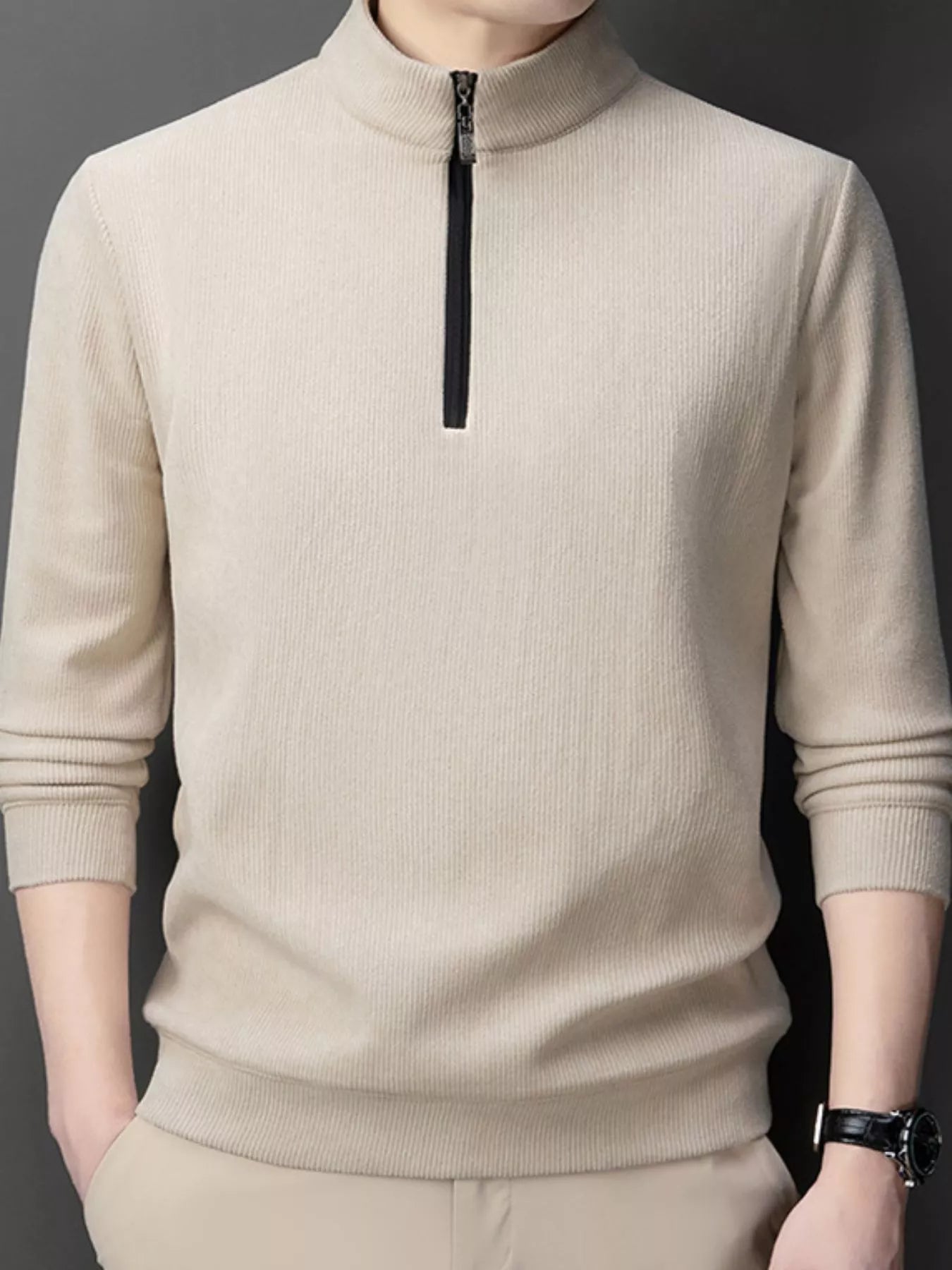 Men's Plus Size Corduroy Half - Zip Pullover Sweatshirt - PBNJ FASHIONS