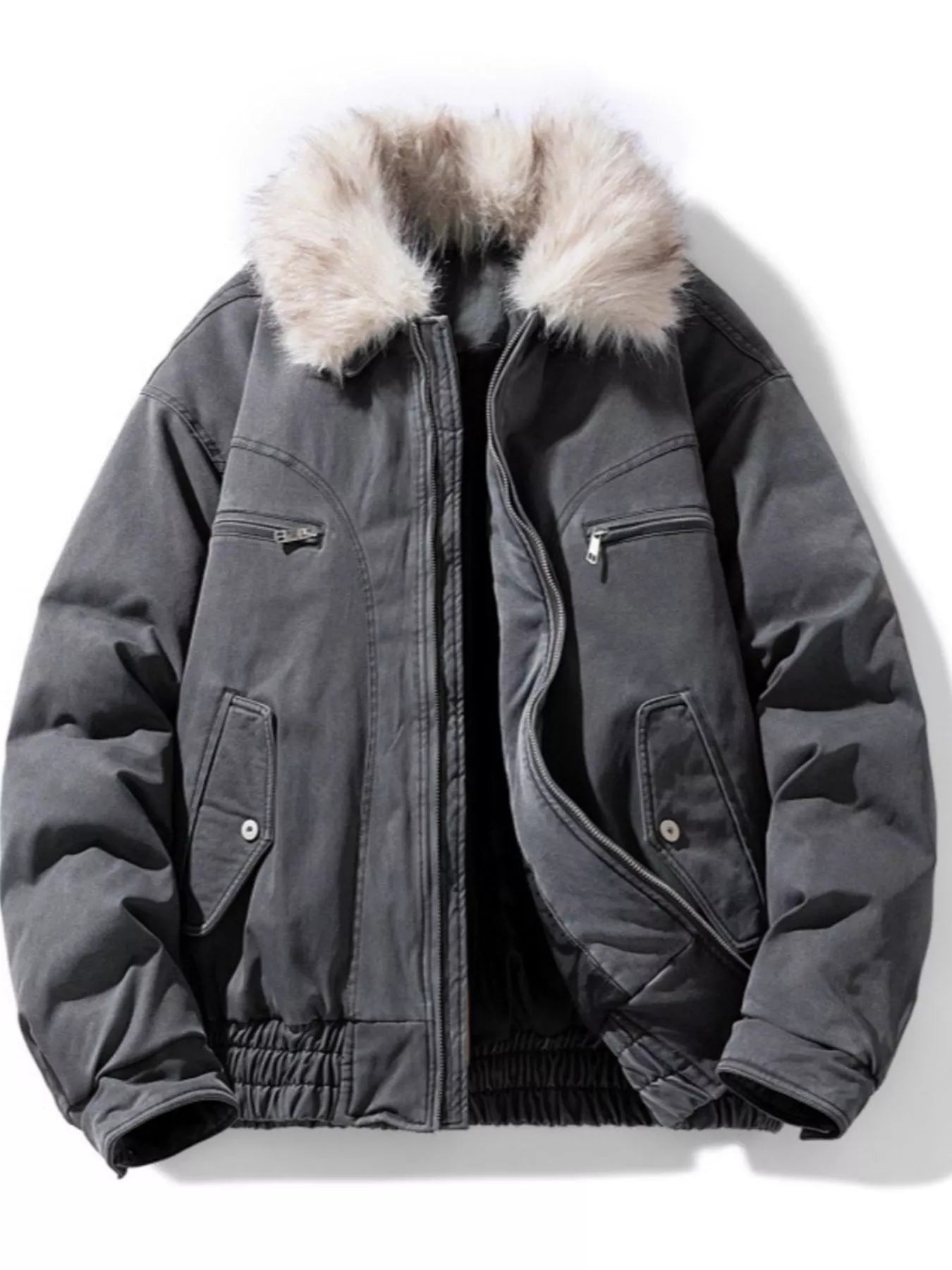 Men's Full Size Fur Collar Zip Up Bomber Jacket Plus Size - PBNJ FASHIONS