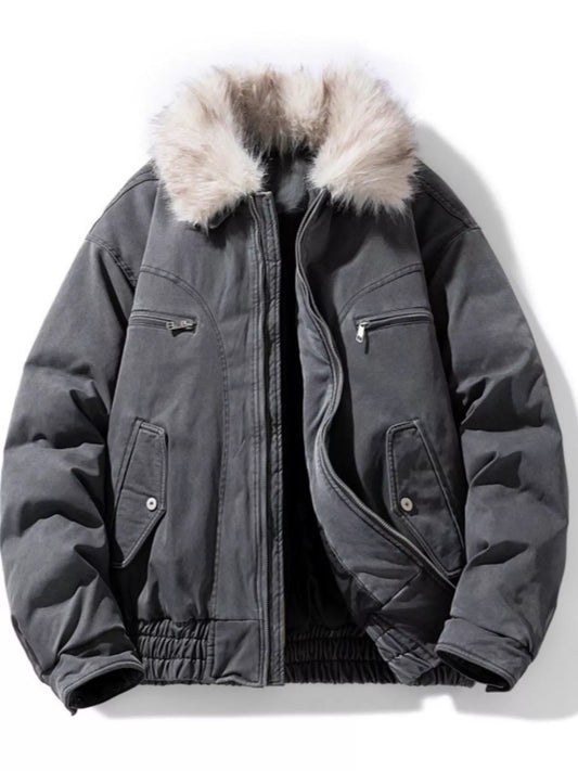 Men's Full Size Fur Collar Zip Up Bomber Jacket Plus Size - PBNJ FASHIONS