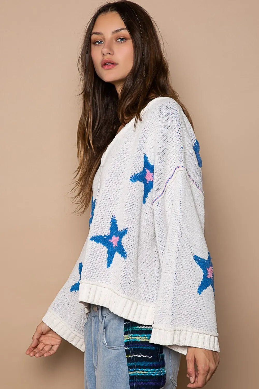 POL Long Sleeve Star Patch Sweater - PBNJ FASHIONS