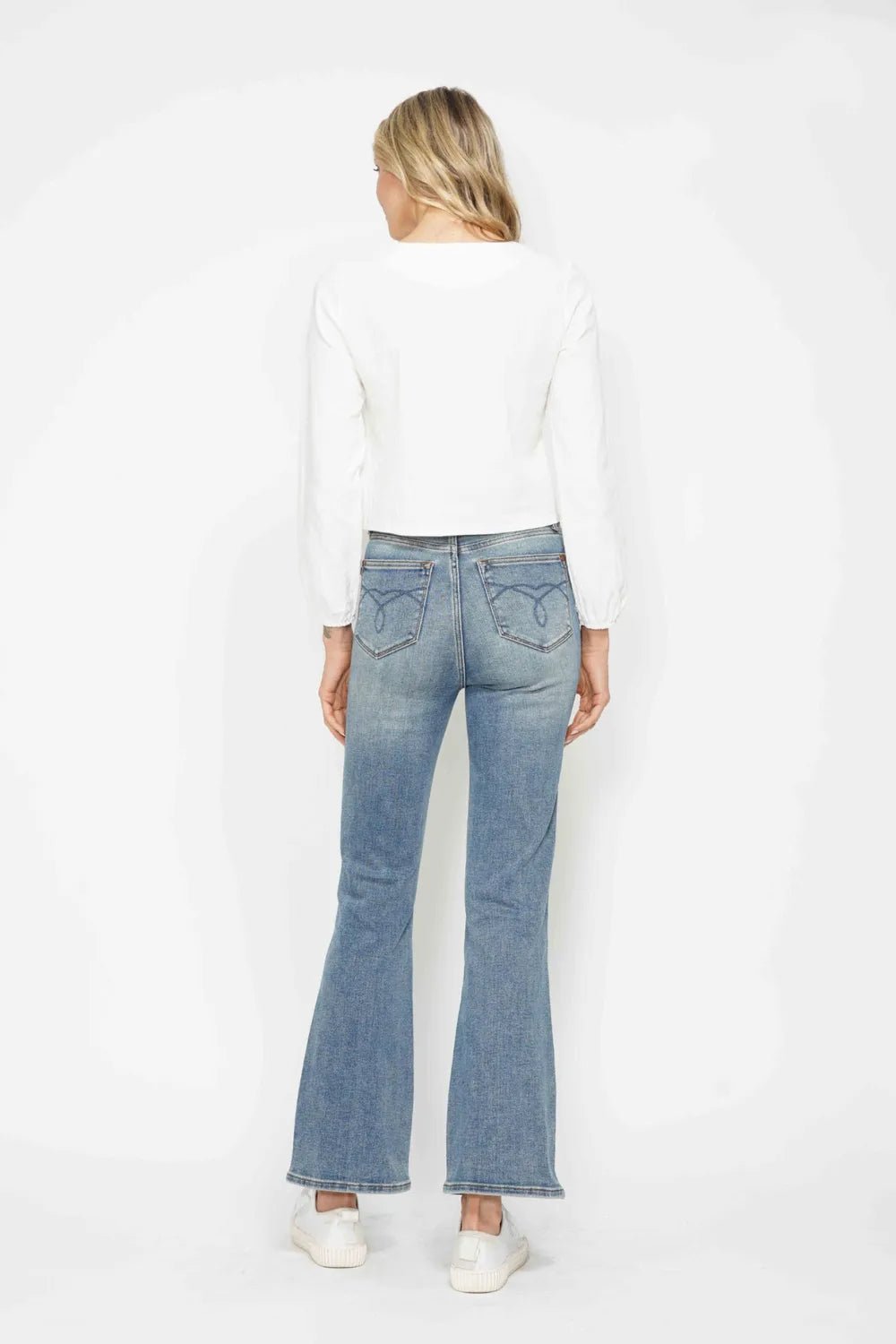Judy Blue Full Size Tummy Control Back Embroidered Pocketed Bootcut Jeans Plus Size - PBNJ FASHIONS