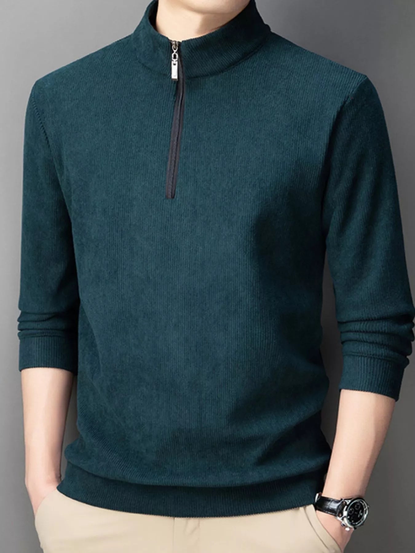 Men's Plus Size Corduroy Half - Zip Pullover Sweatshirt - PBNJ FASHIONS