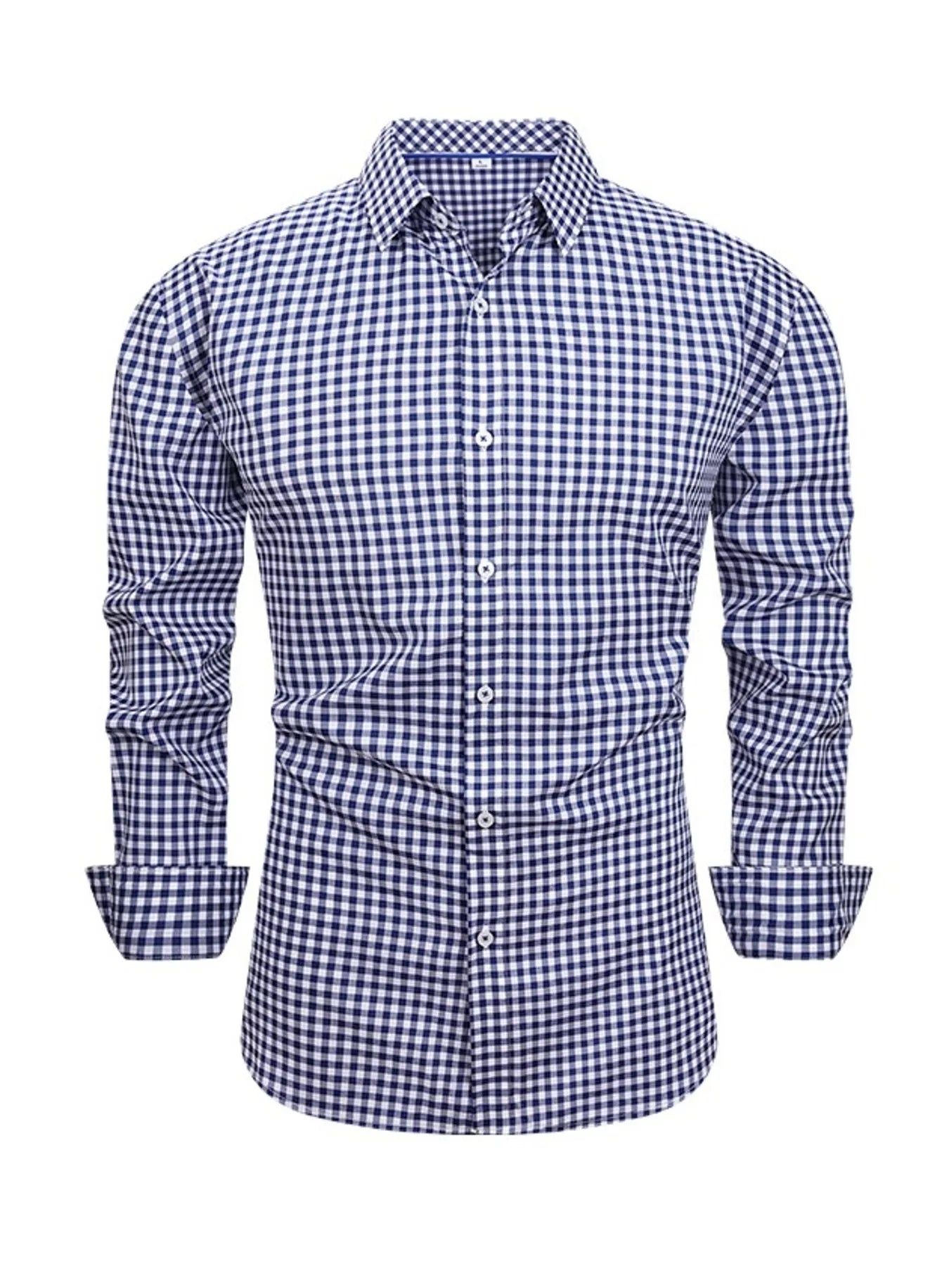 Men's Full Size Classic Fit Long Sleeve Gingham Shirt Plus Size - PBNJ FASHIONS