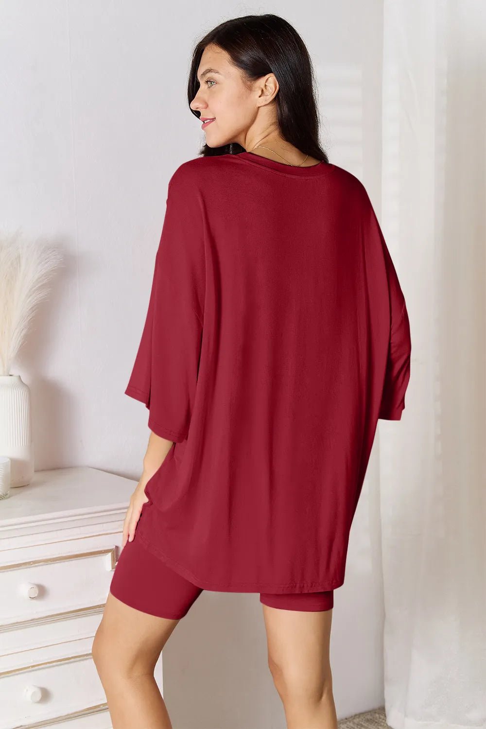 Basic Bae Full Size Soft Rayon Three - Quarter Sleeve Top and Shorts Set - PBNJ FASHIONS