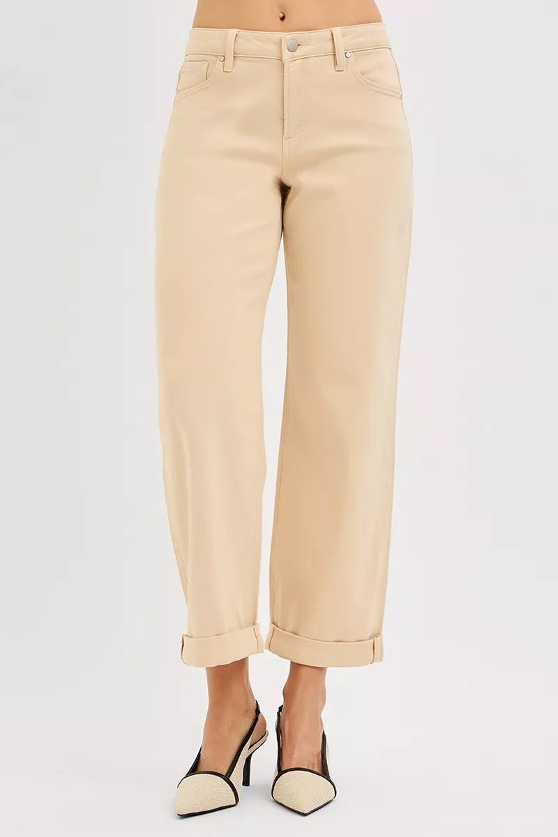 RISEN Tummy Control Mid Rise Ankle Barrel Relaxed Baggy - PBNJ FASHIONS