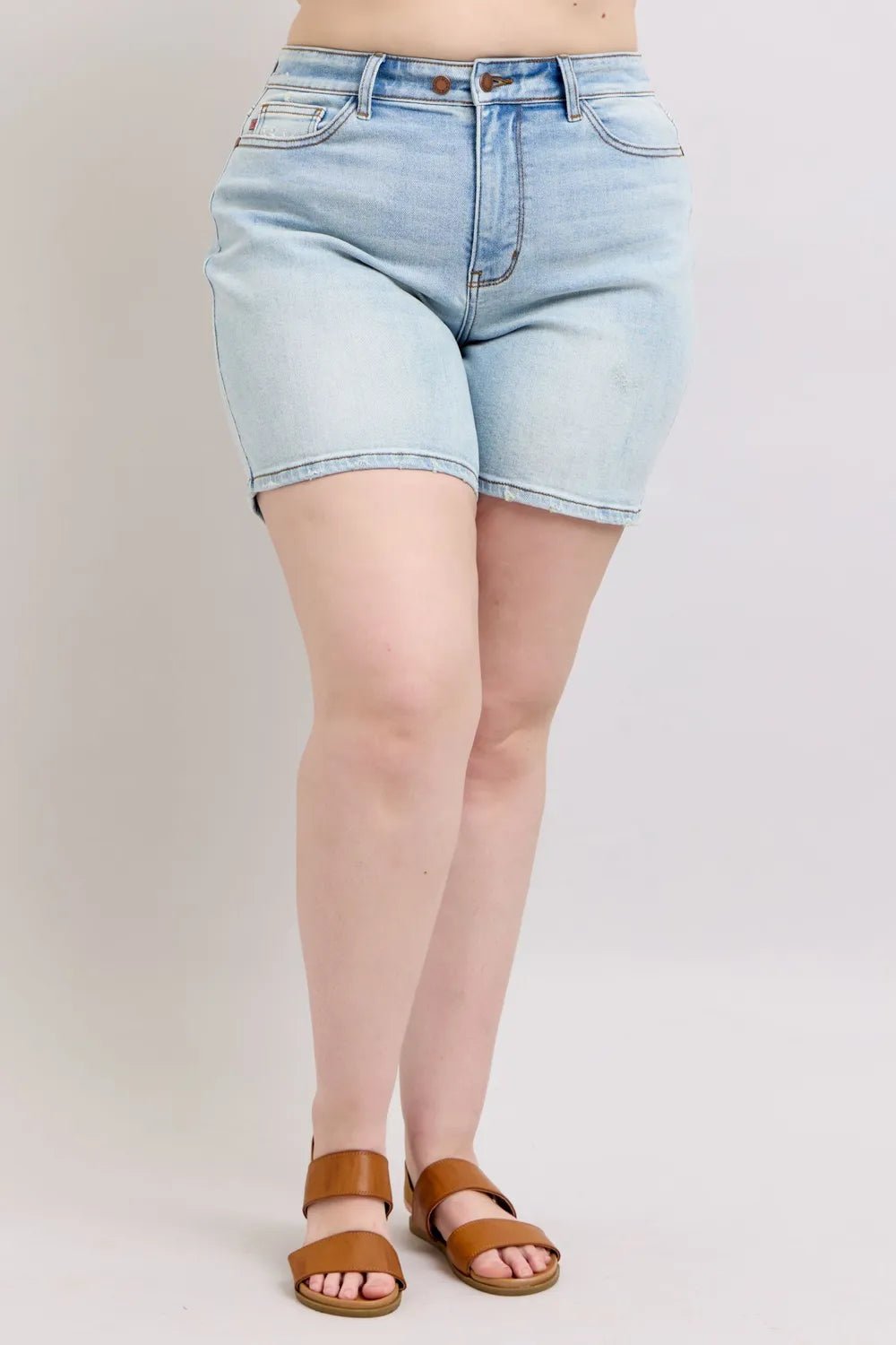 Judy Blue Full Size 2 Button Denim Shorts with Pockets Plus Size - PBNJ FASHIONS