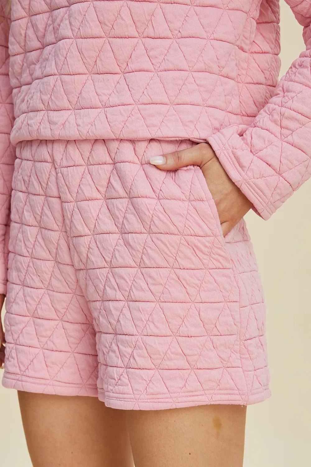 Double Take Full Size Texture Round Neck Long Sleeve Top and Shorts Set - PBNJ FASHIONS