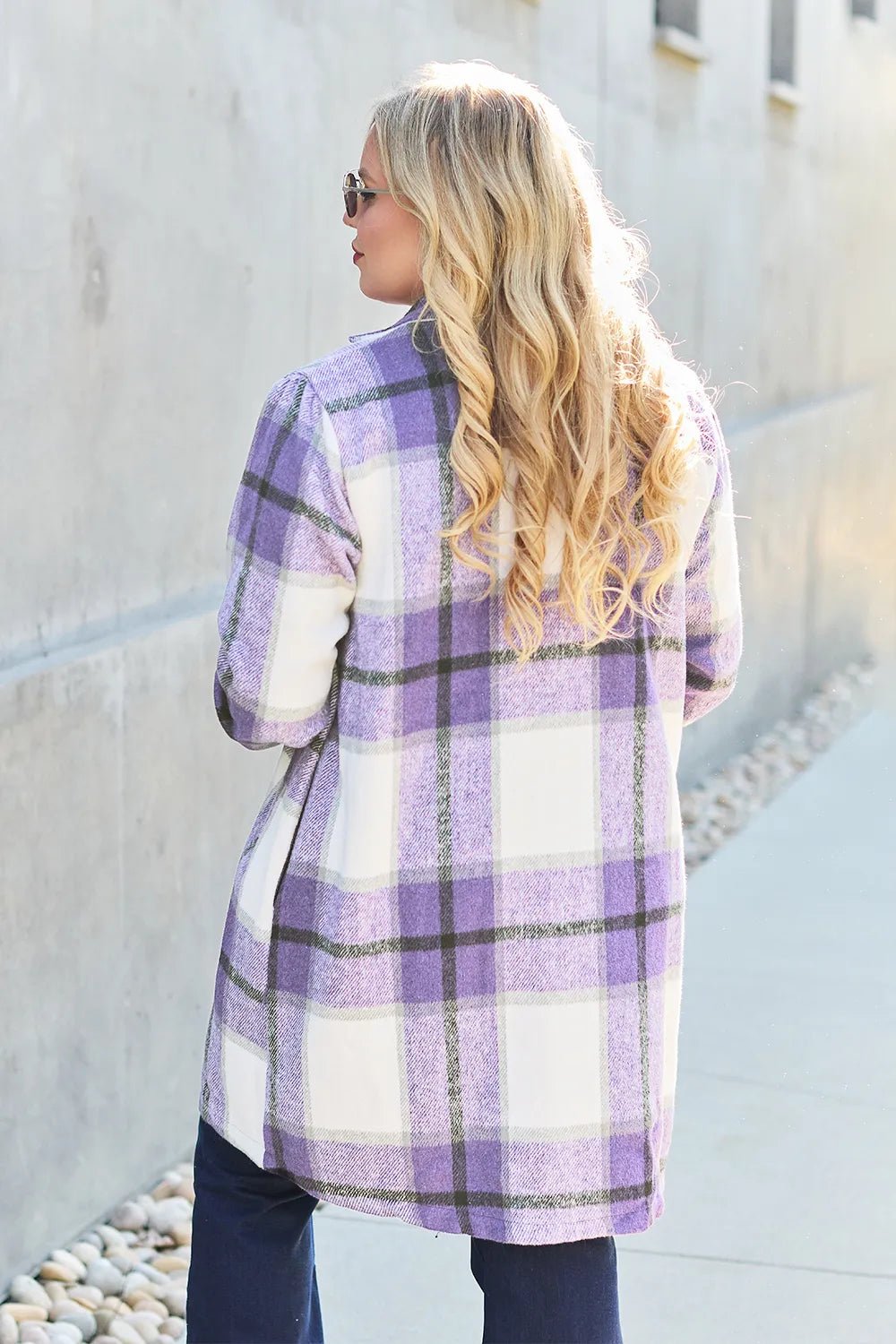 Double Take Full Size Plaid Button Up Lapel Collar Coat - PBNJ FASHIONS