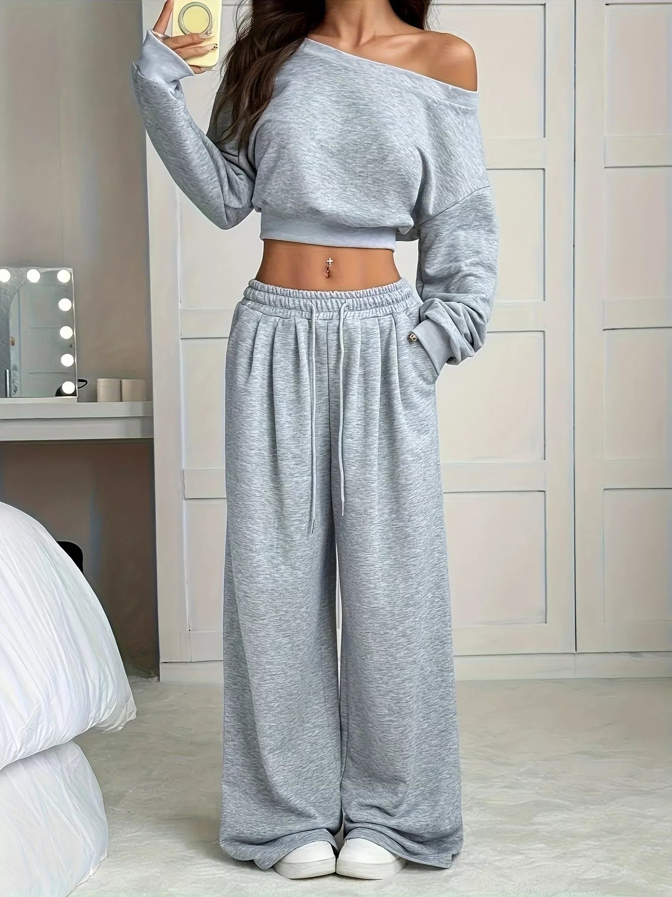 Full Size Boat Neck Crop Top & Wide Leg Pants Set Plus Size - PBNJ FASHIONS