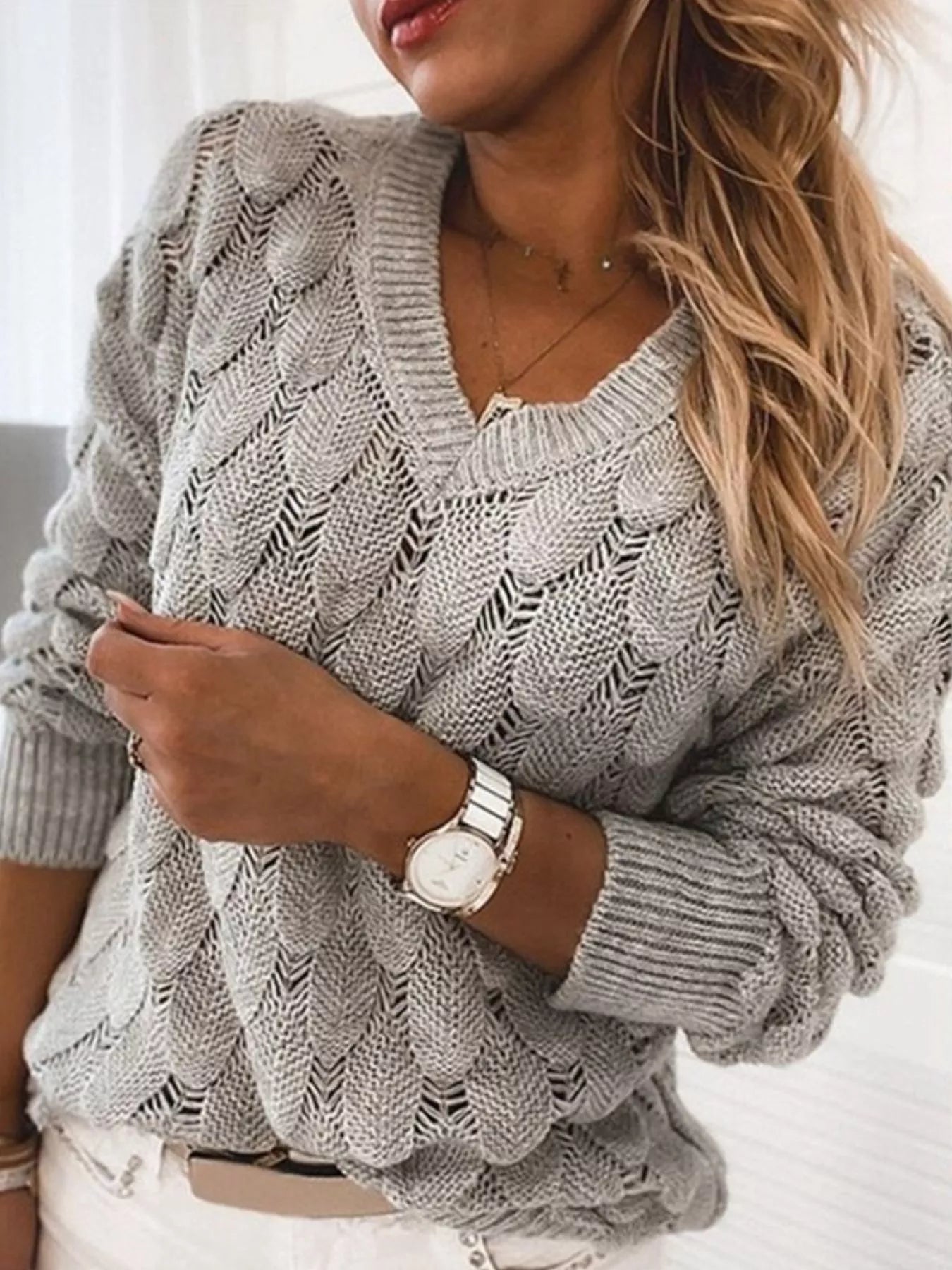 V - Neck Knitted Sweater - PBNJ FASHIONS