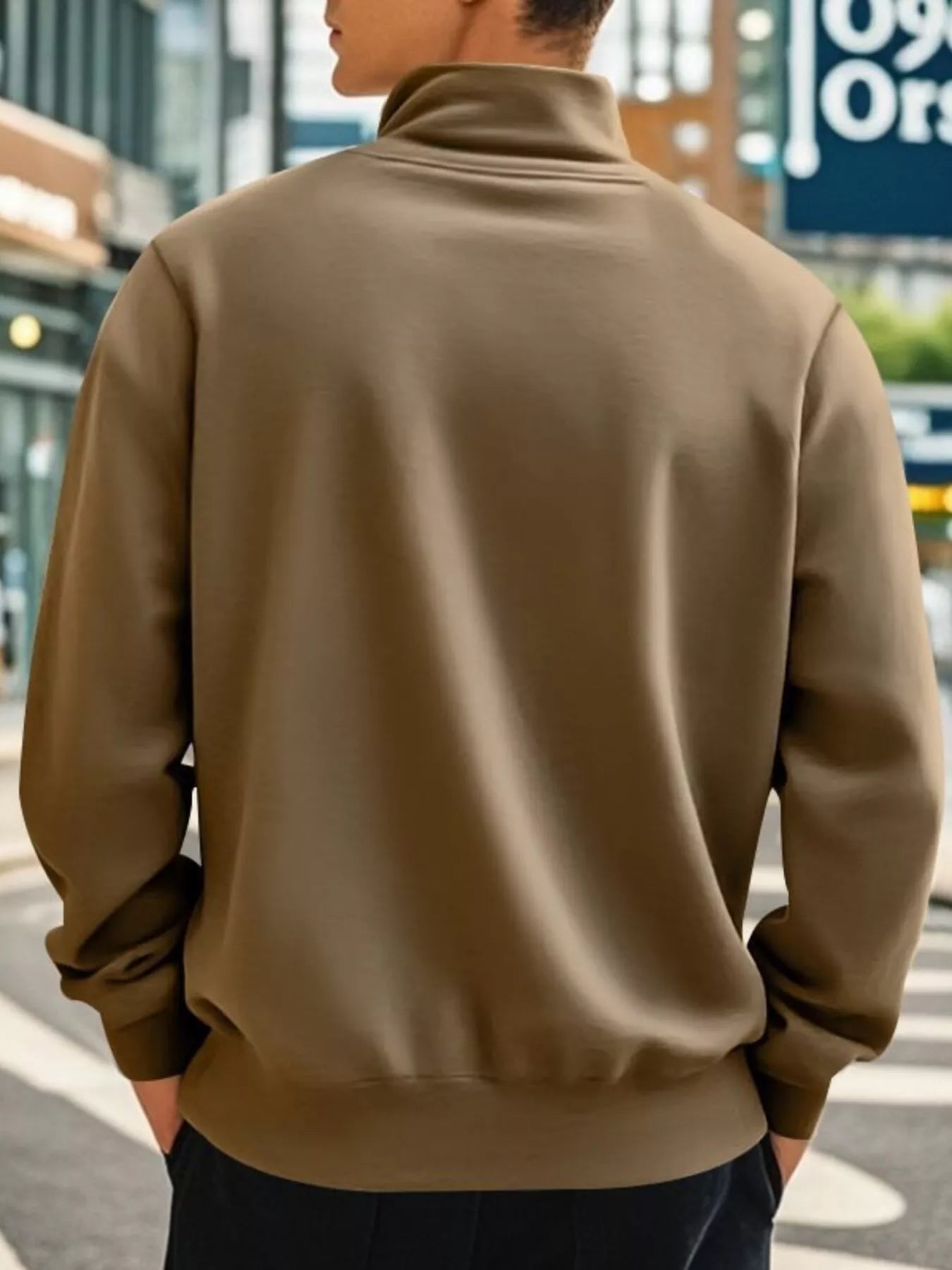 Men's Full Size Solid Color Quarter Zip Sweatshirt Plus Size - PBNJ FASHIONS