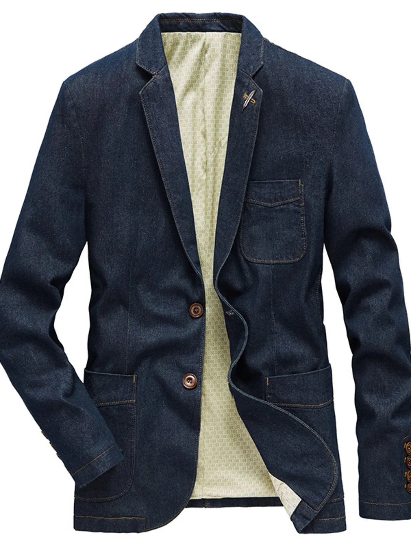 Men's Plus Size Lapel Collar Long Sleeve Denim Blazer - PBNJ FASHIONS