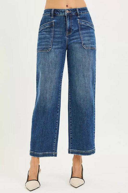 RISEN Slouchy Cropped Baggy Jeans with Front Patch Pocket - PBNJ FASHIONS