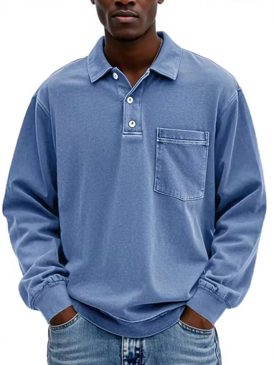 Men's Full Size Vintage Button Detail Long Sleeve Polo Plus Size - PBNJ FASHIONS