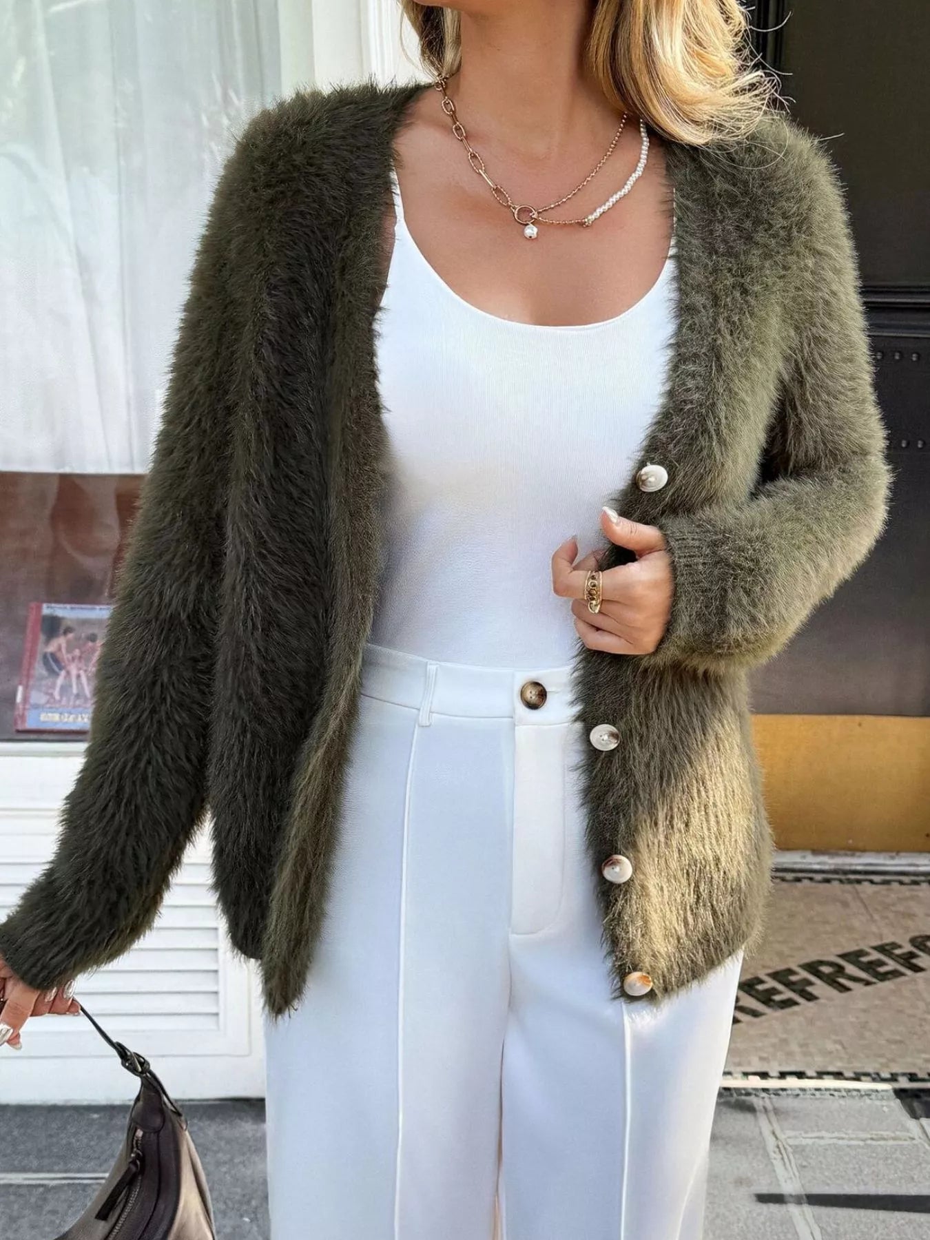 Fuzzy Knit Button - Up Cardigan - PBNJ FASHIONS