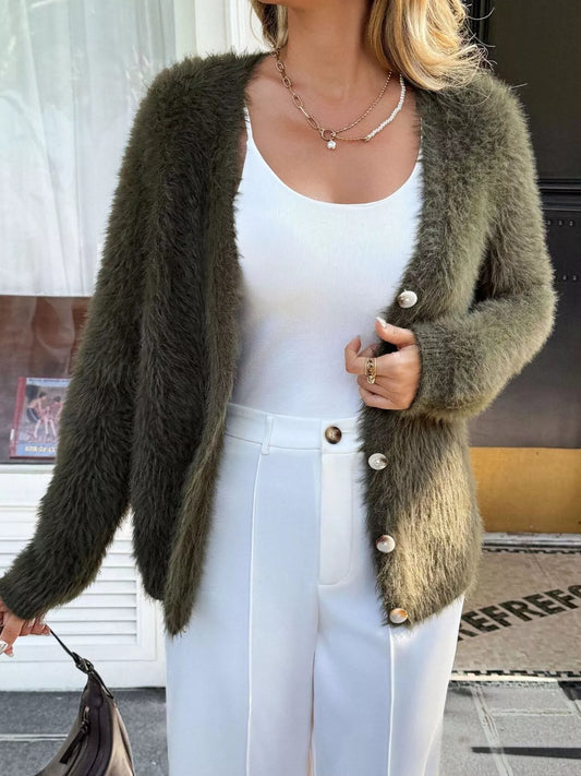 Fuzzy Knit Button - Up Cardigan - PBNJ FASHIONS