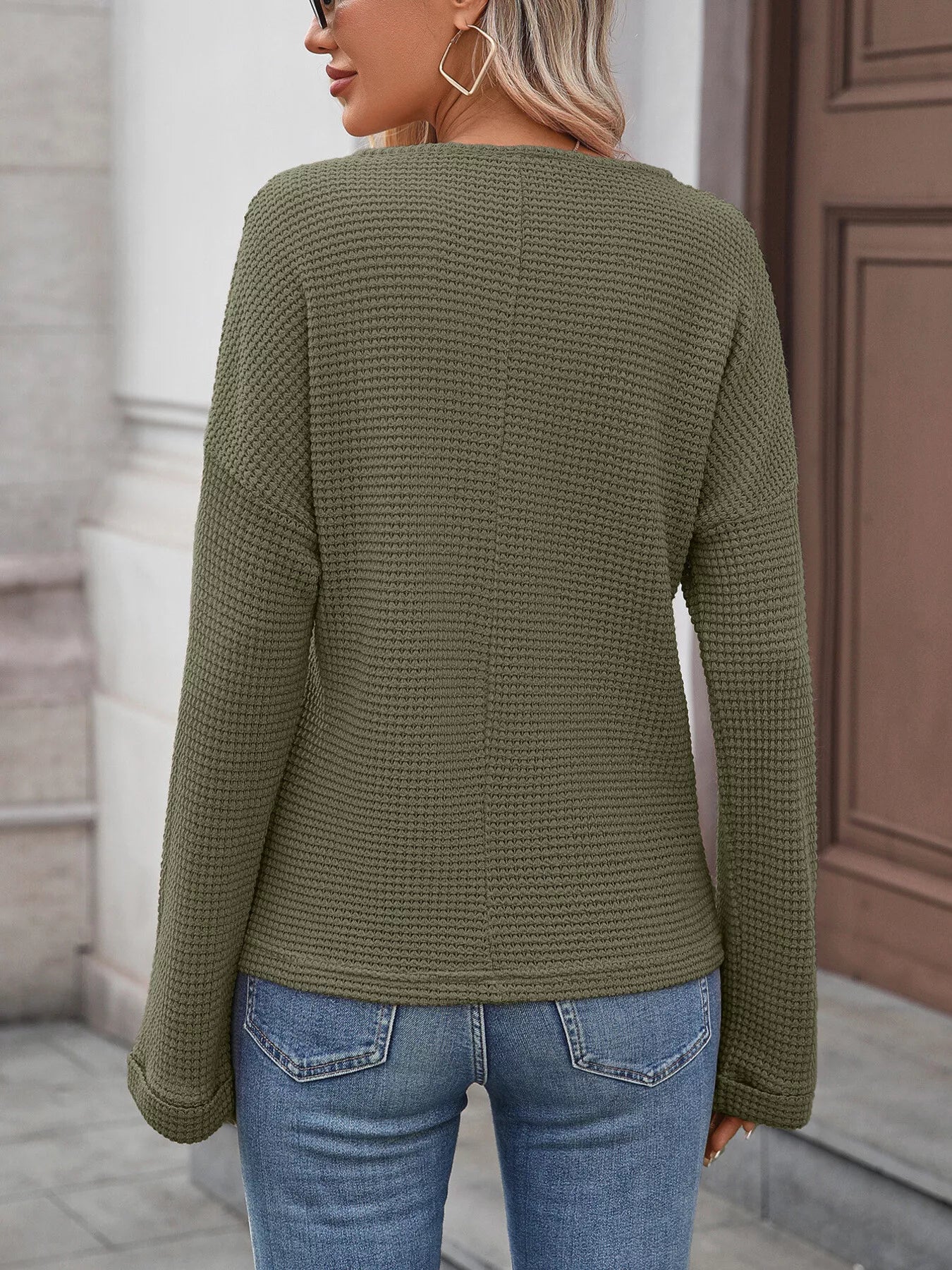 Striped Notched Long Sleeve T-Shirt - PBNJ FASHIONS