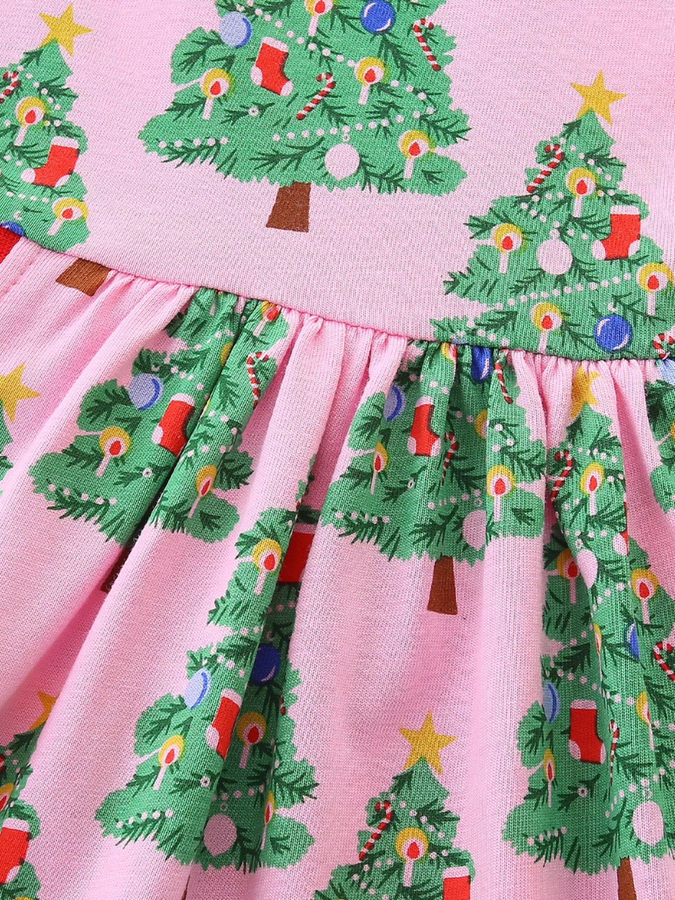 Children's Christmas Tree Print Long Sleeve Dress - PBNJ FASHIONS