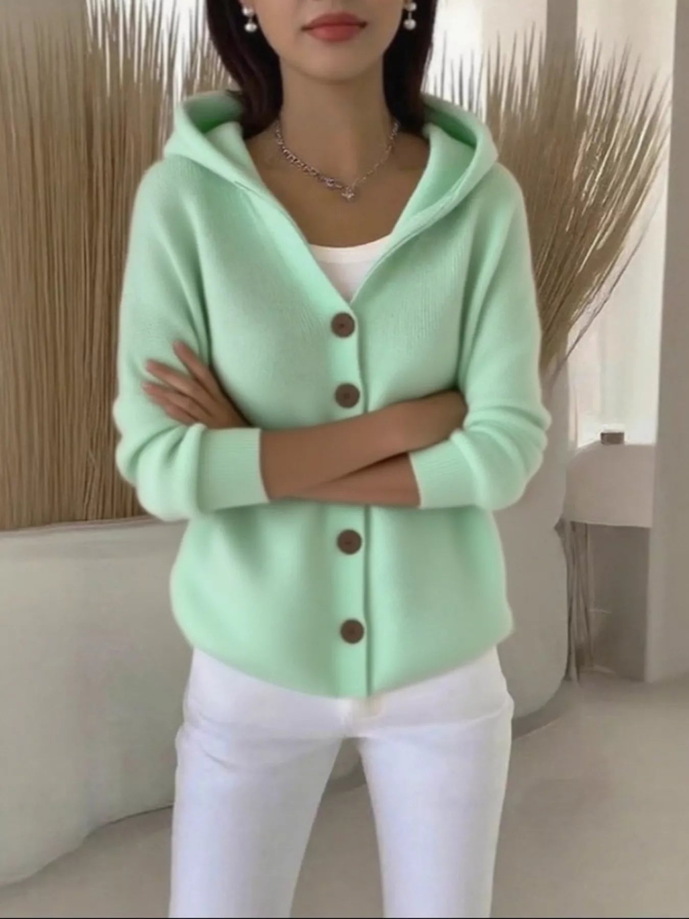 Full Size Hooded Button - Down Knit Cardigan Plus Size - PBNJ FASHIONS