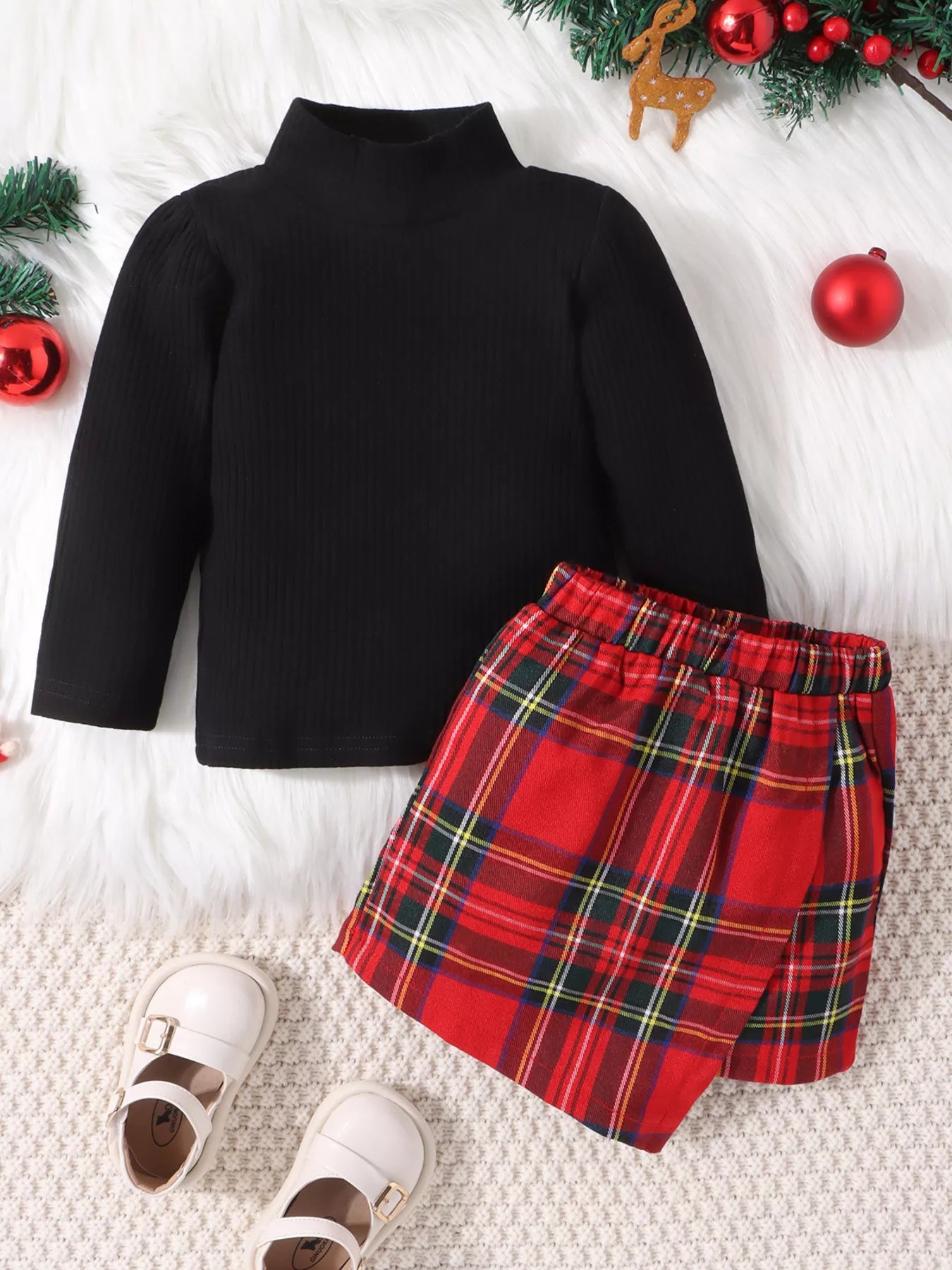 Children's Ribbed Knit Top & Plaid Skirt Set - PBNJ FASHIONS