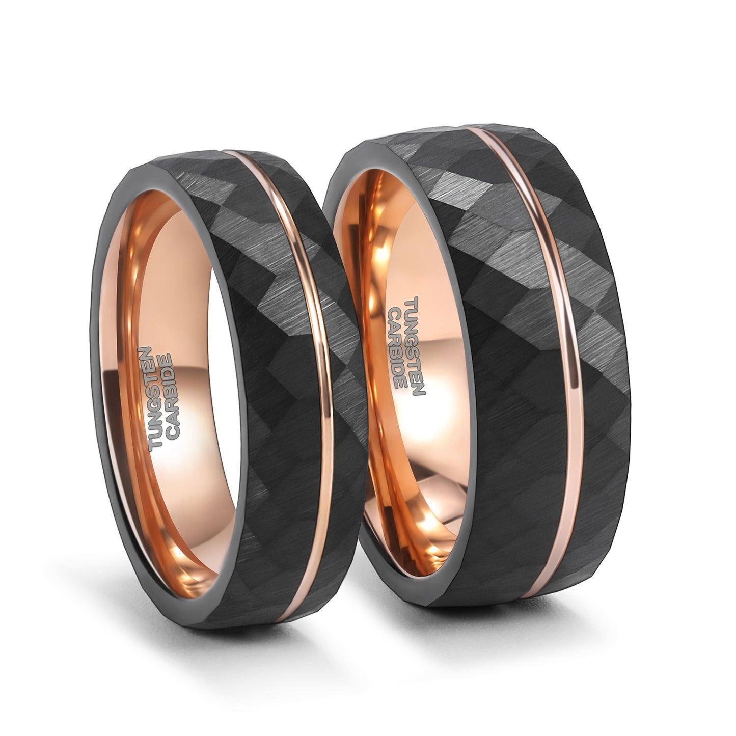 1pc 6mm (0.24'')/8mm (0.31'') Fashion Inlaid Rose Golden Wire Black Rhombic Men's Tungsten Steel Ring