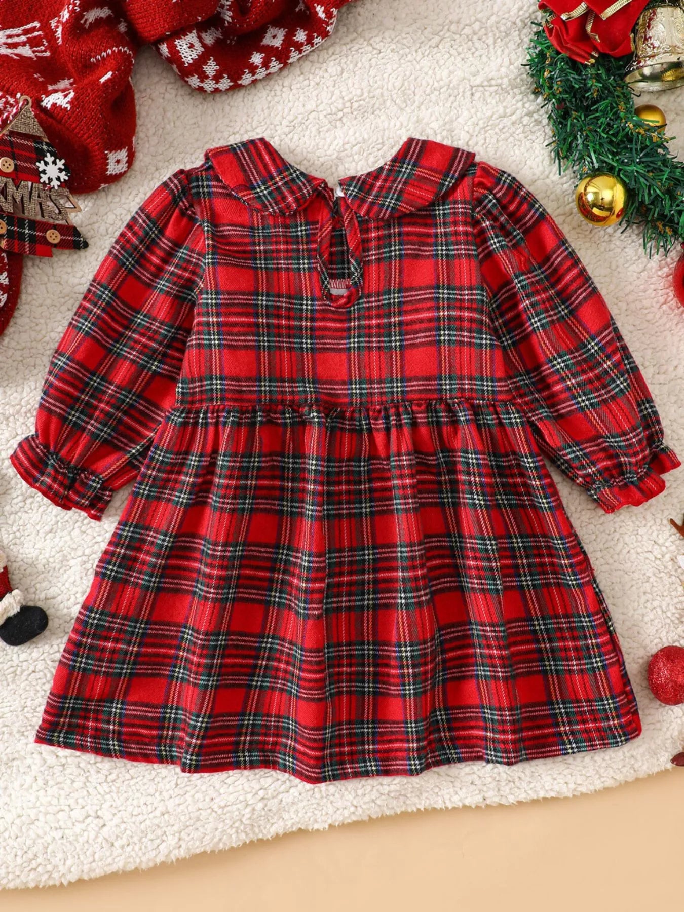 Children's Christmas Plaid Embroidered Smocked Dress - PBNJ FASHIONS
