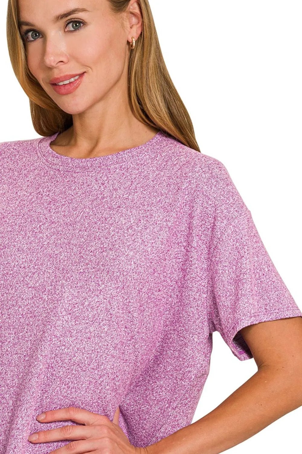 Zenana Soft Melange Short Sleeve Tee & Long Pants Set - PBNJ FASHIONS