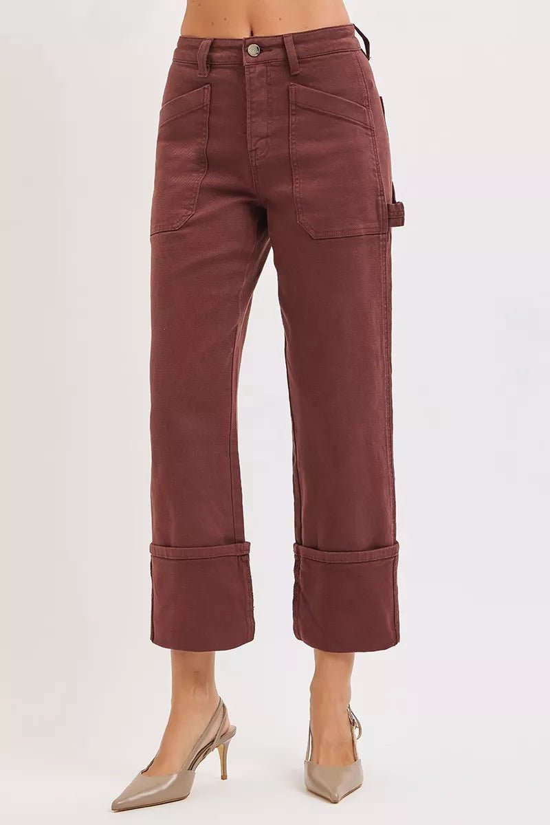 RISEN Full Size High Rise Wide Straight Cuffed Patch Jeans Plus Size - PBNJ FASHIONS