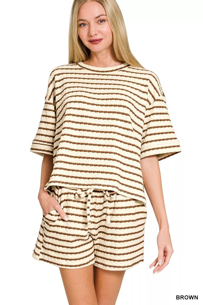 Zenana Striped Short Sleeve Tee & Shorts Set - PBNJ FASHIONS