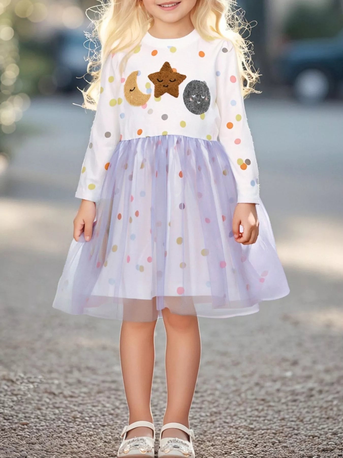 Children's Polka Dot Long Sleeve Tulle Dress - PBNJ FASHIONS