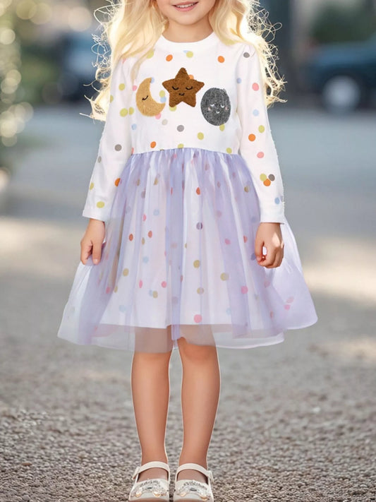 Children's Polka Dot Long Sleeve Tulle Dress - PBNJ FASHIONS
