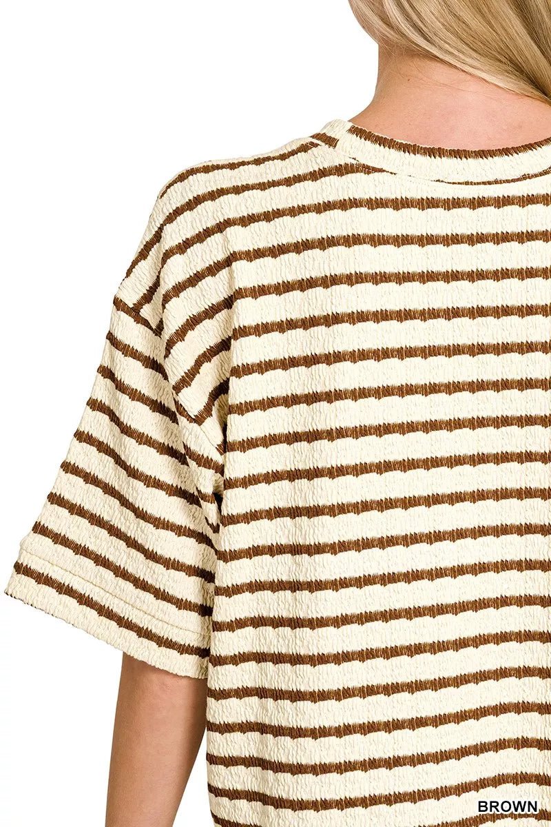 Zenana Striped Short Sleeve Tee & Shorts Set - PBNJ FASHIONS