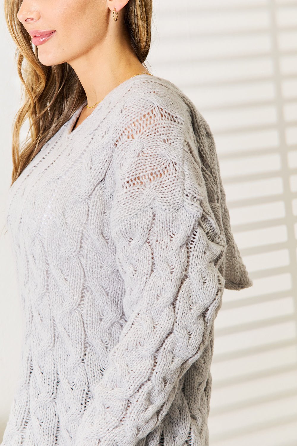 Woven Right Cable - Knit Hooded Sweater - PBNJ FASHIONS