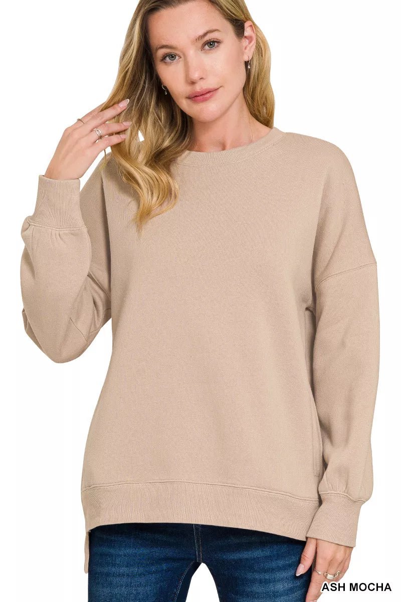 Zenana Full Size Fleece Hi - low Boyfriend Sweatshirts with Pockets Plus Size - PBNJ FASHIONS