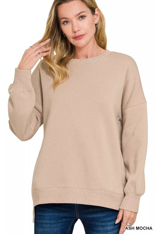 Zenana Full Size Fleece Hi - low Boyfriend Sweatshirts with Pockets Plus Size - PBNJ FASHIONS