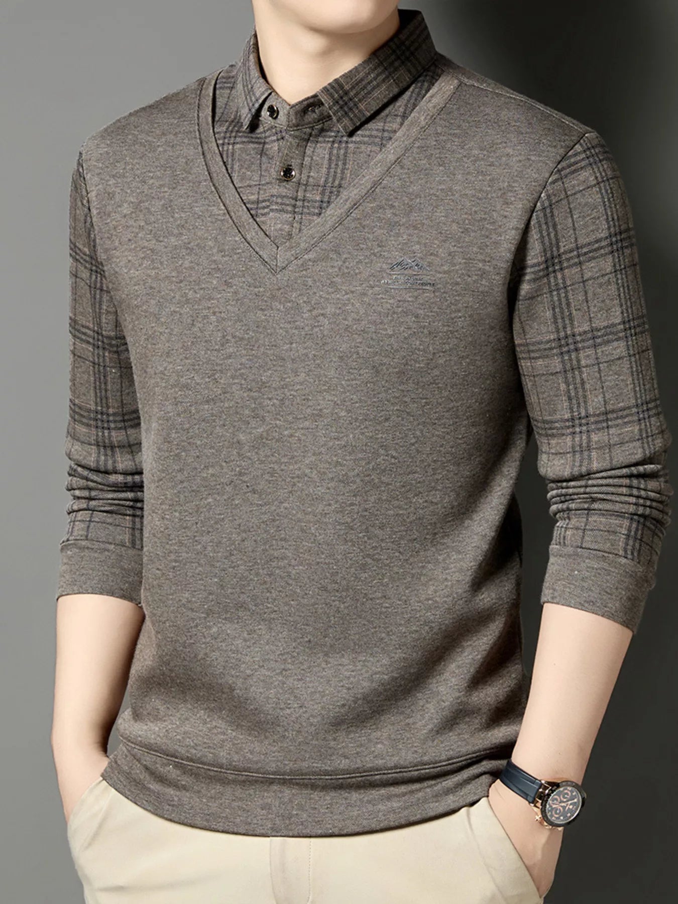 Men's Plus Size Layered Style Long Sleeve T-Shirt - PBNJ FASHIONS