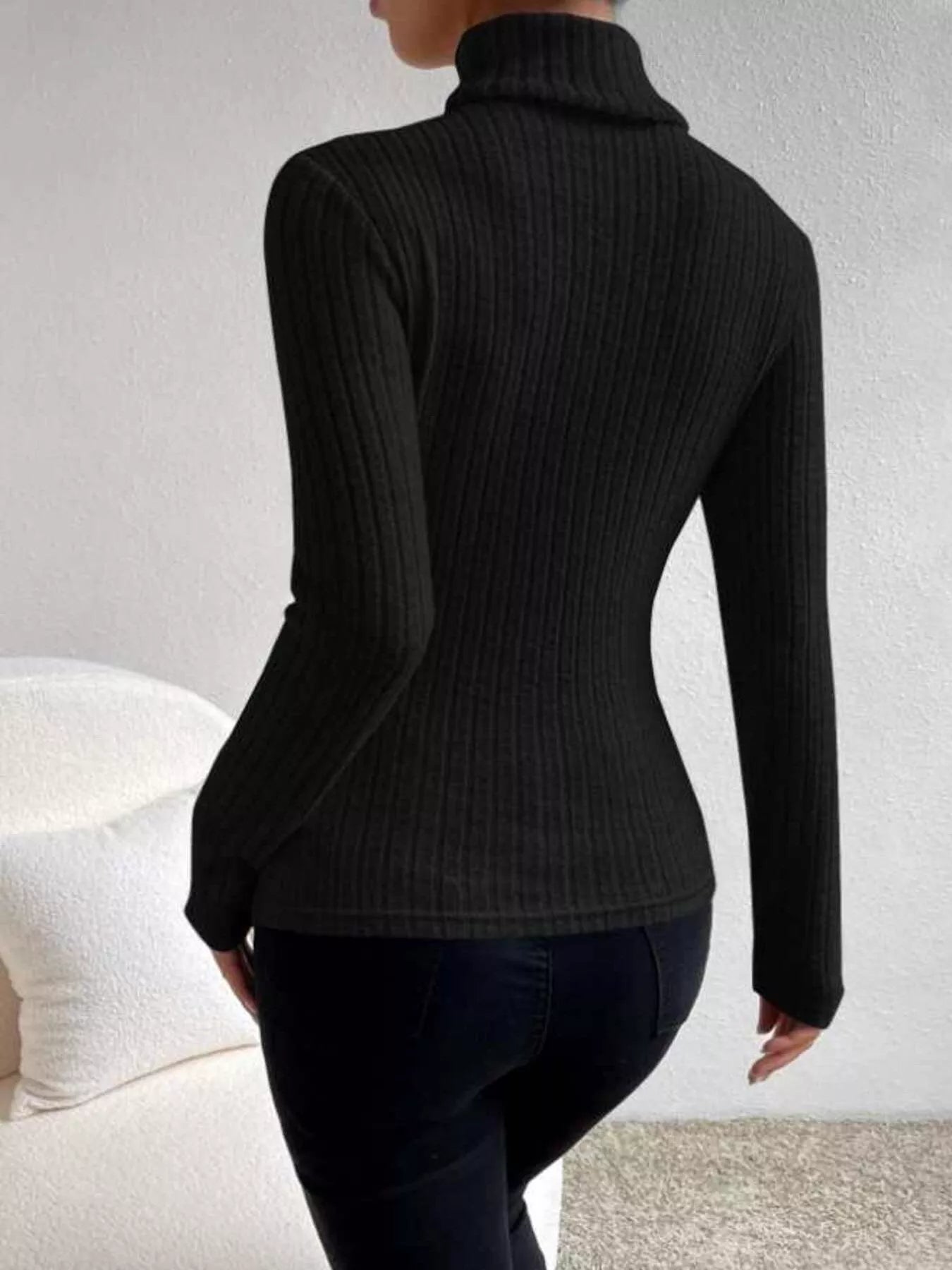 Ribbed Turtleneck Long Sleeve T-Shirt - PBNJ FASHIONS