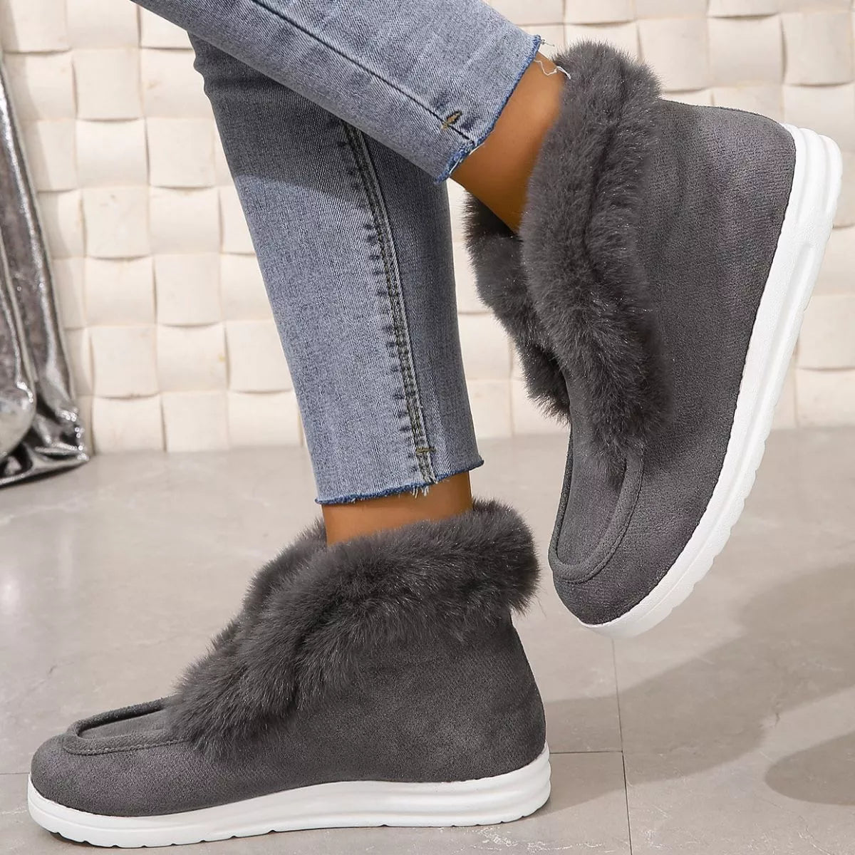 Cozy Fuzzy Trim Ankle Boots - PBNJ FASHIONS