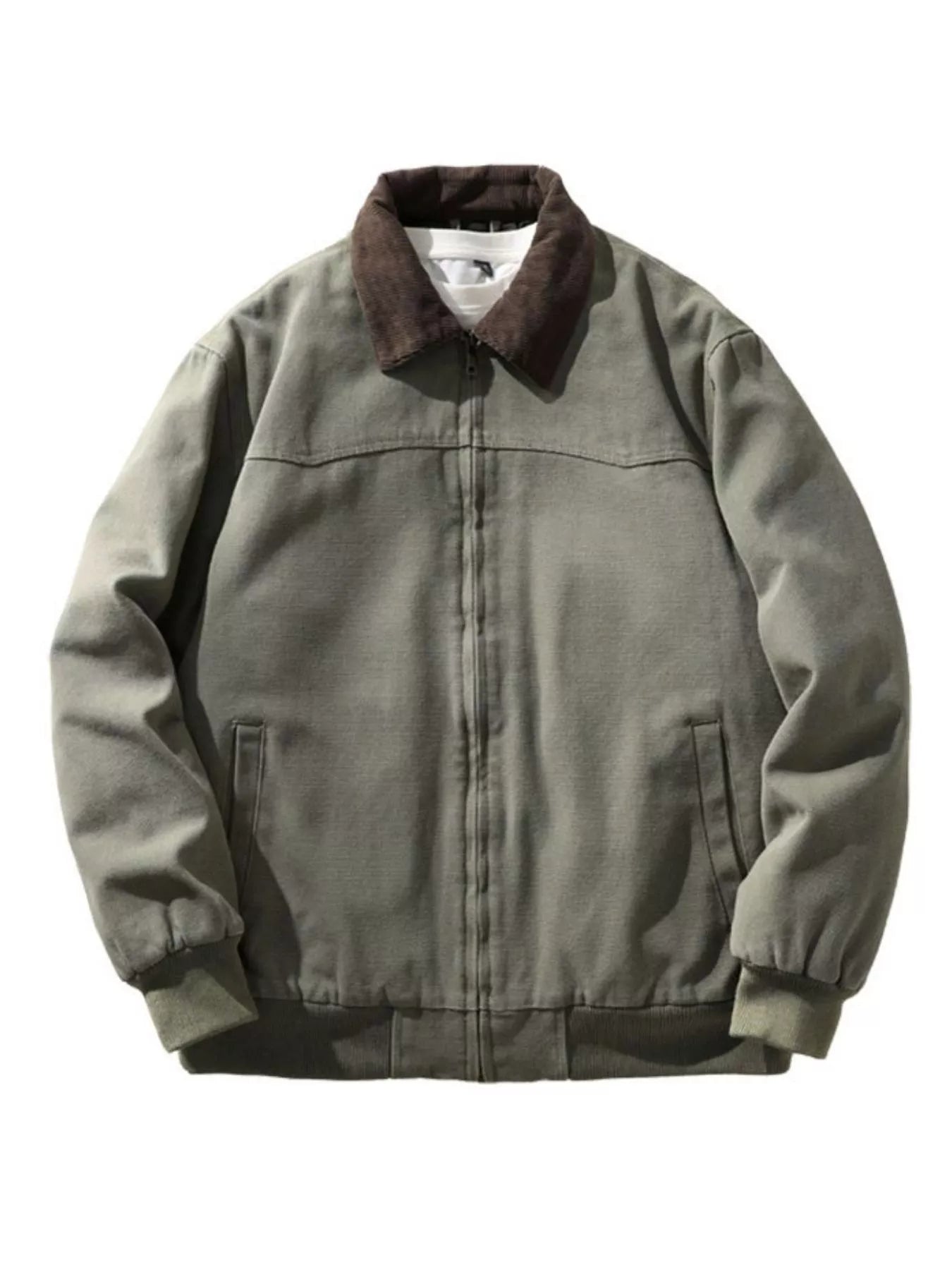 Men's Plus Size Corduroy Collar Zip - Up Jacket - PBNJ FASHIONS