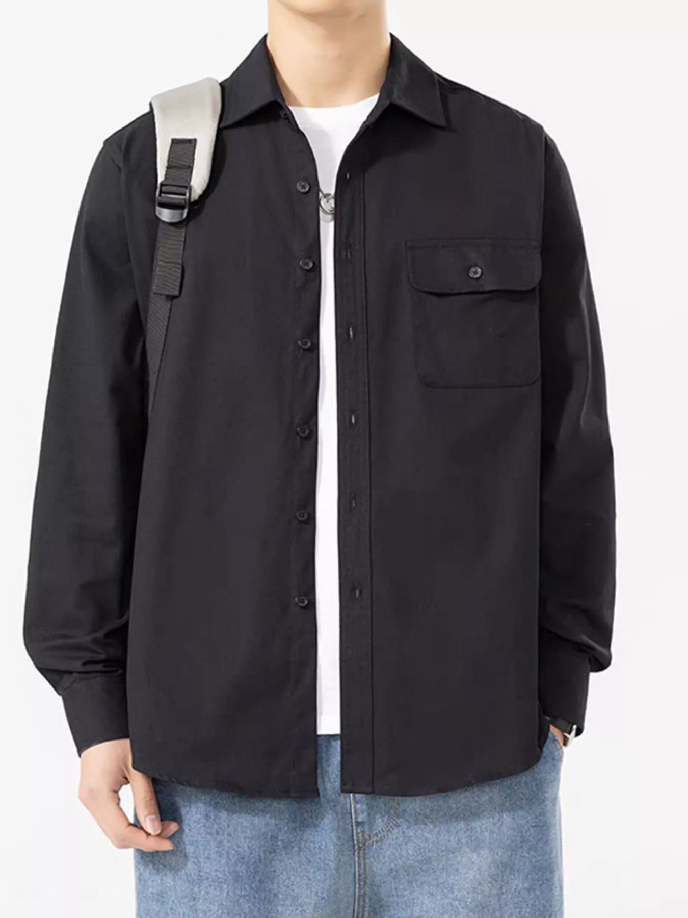 Men's Plus Size Casual Solid Color Long Sleeve Shirt - PBNJ FASHIONS