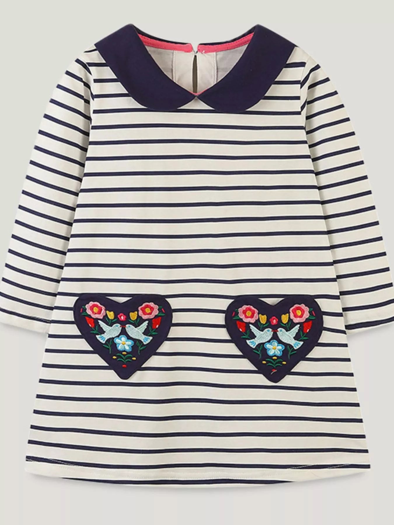 Children's Embroidered Striped Long Sleeve Dress - PBNJ FASHIONS