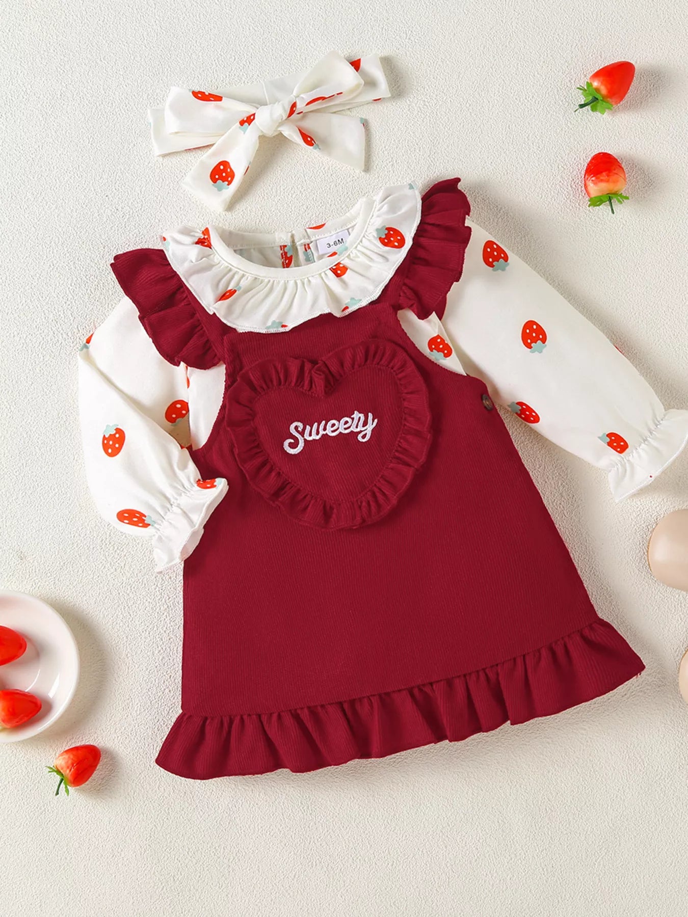 Children's Ruffled Bodysuit and Heart Decor Dress Set with Headband - PBNJ FASHIONS