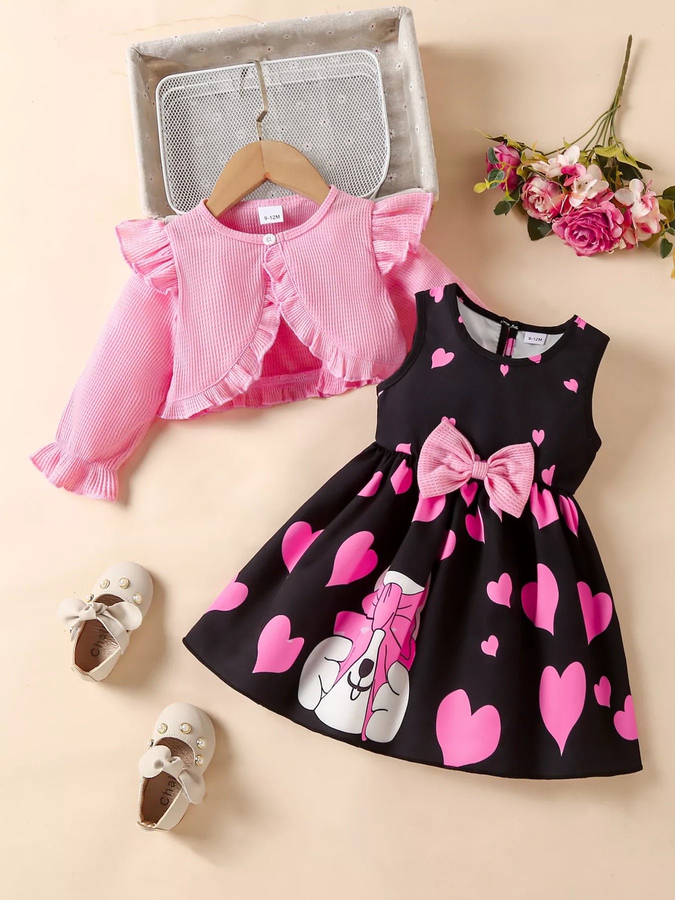 Children's Bow Dress & Ruffle Trim Cardigan Set - PBNJ FASHIONS