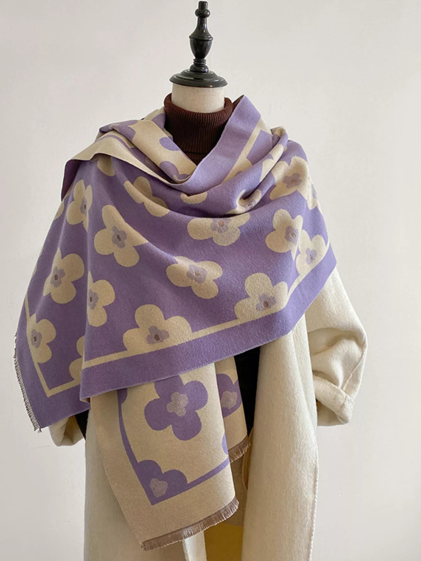 Floral Print Raw Hen Scarf - PBNJ FASHIONS