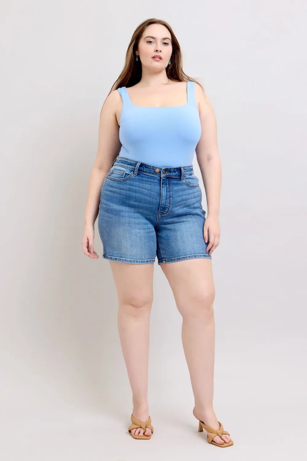 Judy Blue Full Size 2 Button Denim Shorts with Pockets Plus Size - PBNJ FASHIONS